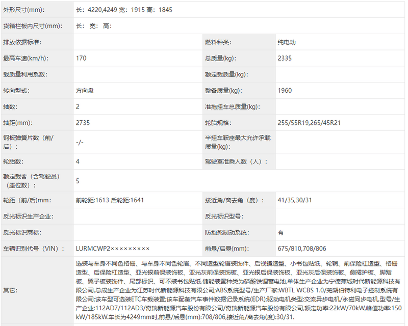 iCARV23新车型申报图双电机版综合功率335千瓦(图2)